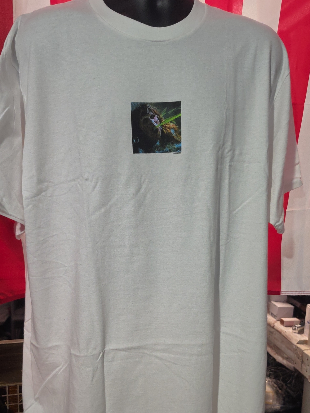 Supreme White Short Sleeve T-Shirt with Small Center Graphic Monkey Print